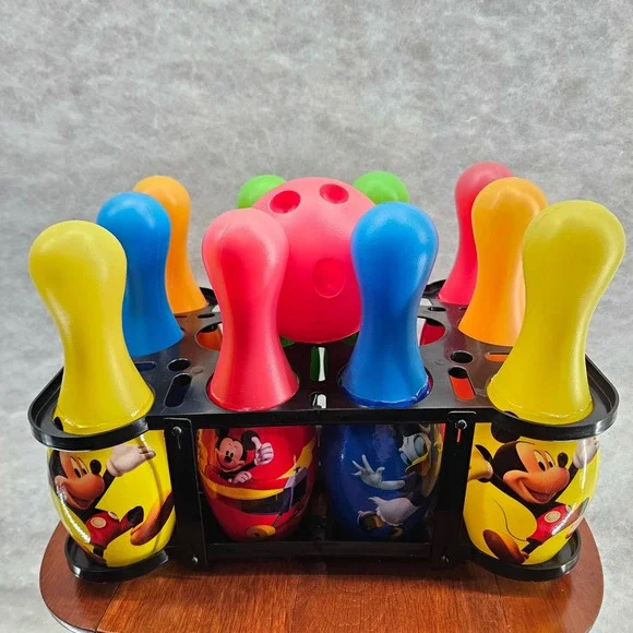 Disney Mickey Donald Goofy Pluto Mini Bowling Set 10 Pins 1 Ball Fun Toy Vtg - Picture 4 of 7